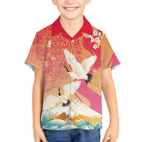 Hawaiian and Japanese Culture Together Family Matching Off Shoulder Short Dress and Hawaiian Shirt Kakau Art Tattoo with Cranes and Sakura Spring Vibe LT03 Son's Shirt Multicolor - Polynesian Pride