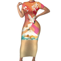 Hawaiian and Japanese Culture Together Family Matching Short Sleeve Bodycon Dress and Hawaiian Shirt Kakau Art Tattoo with Cranes and Sakura Spring Vibe LT03 Mom's Dress Multicolor - Polynesian Pride