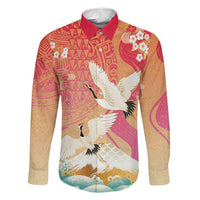 Hawaiian and Japanese Culture Together Family Matching Summer Maxi Dress and Hawaiian Shirt Kakau Art Tattoo with Cranes and Sakura Spring Vibe LT03 Dad's Shirt - Long Sleeve Multicolor - Polynesian Pride
