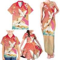 Hawaiian and Japanese Culture Together Family Matching Tank Maxi Dress and Hawaiian Shirt Kakau Art Tattoo with Cranes and Sakura Spring Vibe LT03 - Polynesian Pride