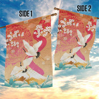 Hawaiian and Japanese Culture Together Garden Flag Kakau Art Tattoo with Cranes and Sakura Spring Vibe - Polynesian Pride