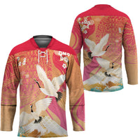 Hawaiian and Japanese Culture Together Hockey Jersey Kakau Art Tattoo with Cranes and Sakura Spring Vibe LT03 - Polynesian Pride