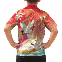 Hawaiian and Japanese Culture Together Kid Hawaiian Shirt Kakau Art Tattoo with Cranes and Sakura Spring Vibe LT03 - Polynesian Pride