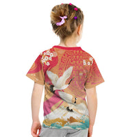 Hawaiian and Japanese Culture Together Kid T Shirt Kakau Art Tattoo with Cranes and Sakura Spring Vibe - Polynesian Pride