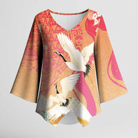 Hawaiian and Japanese Culture Together Kimono Sleeve Blouse Kakau Art Tattoo with Cranes and Sakura Spring Vibe - Polynesian Pride