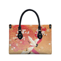 Hawaiian and Japanese Culture Together Leather Bag Kakau Art Tattoo with Cranes and Sakura Spring Vibe - Polynesian Pride