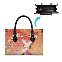 Hawaiian and Japanese Culture Together Leather Bag Kakau Art Tattoo with Cranes and Sakura Spring Vibe - Polynesian Pride