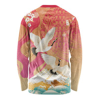 Hawaiian and Japanese Culture Together Long Sleeve Shirt Kakau Art Tattoo with Cranes and Sakura Spring Vibe - Polynesian Pride
