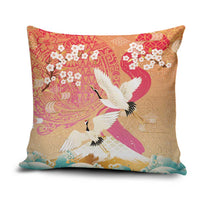 Hawaiian and Japanese Culture Together Pillow Cover Kakau Art Tattoo with Cranes and Sakura Spring Vibe - Polynesian Pride
