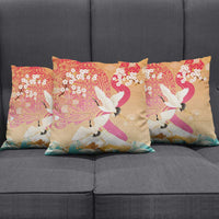 Hawaiian and Japanese Culture Together Pillow Cover Kakau Art Tattoo with Cranes and Sakura Spring Vibe - Polynesian Pride
