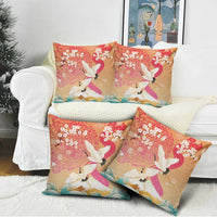 Hawaiian and Japanese Culture Together Pillow Cover Kakau Art Tattoo with Cranes and Sakura Spring Vibe - Polynesian Pride