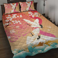 Hawaiian and Japanese Culture Together Quilt Bed Set Kakau Art Tattoo with Cranes and Sakura Spring Vibe - Polynesian Pride