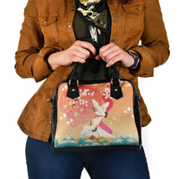 Hawaiian and Japanese Culture Together Shoulder Handbag Kakau Art Tattoo with Cranes and Sakura Spring Vibe - Polynesian Pride