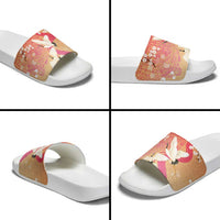 Hawaiian and Japanese Culture Together Slide Sandals Kakau Art Tattoo with Cranes and Sakura Spring Vibe - Polynesian Pride