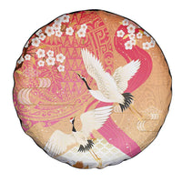 Hawaiian and Japanese Culture Together Spare Tire Cover Kakau Art Tattoo with Cranes and Sakura Spring Vibe - Polynesian Pride