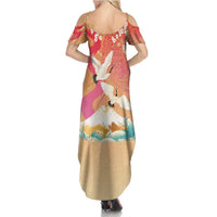 Hawaiian and Japanese Culture Together Summer Maxi Dress Kakau Art Tattoo with Cranes and Sakura Spring Vibe - Polynesian Pride