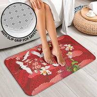 Hawaiian and Japanese Culture Together Bathroom Set Red Ohia Lehua Plumeria and Sakura Blooming - Polynesian Pride