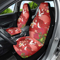 Hawaiian and Japanese Culture Together Car Seat Cover Red Ohia Lehua Plumeria and Sakura Blooming - Polynesian Pride