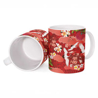 Hawaiian and Japanese Culture Together Ceramic Mug Red Ohia Lehua Plumeria and Sakura Blooming - Polynesian Pride