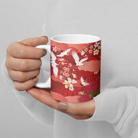 Hawaiian and Japanese Culture Together Ceramic Mug Red Ohia Lehua Plumeria and Sakura Blooming - Polynesian Pride