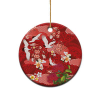 Hawaiian and Japanese Culture Together Ceramic Ornament Red Ohia Lehua Plumeria and Sakura Blooming LT03 - Polynesian Pride