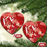 Hawaiian and Japanese Culture Together Ceramic Ornament Red Ohia Lehua Plumeria and Sakura Blooming LT03 Heart Red - Polynesian Pride