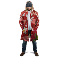 Hawaiian and Japanese Culture Together Cloak Red Ohia Lehua Plumeria and Sakura Blooming - Polynesian Pride