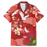 Hawaiian and Japanese Culture Together Family Matching Mermaid Dress and Hawaiian Shirt Red Ohia Lehua Plumeria and Sakura Blooming - Polynesian Pride