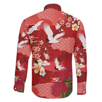 Hawaiian and Japanese Culture Together Family Matching Mermaid Dress and Hawaiian Shirt Red Ohia Lehua Plumeria and Sakura Blooming LT03 - Polynesian Pride