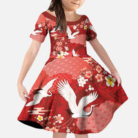 Hawaiian and Japanese Culture Together Family Matching Puletasi and Hawaiian Shirt Red Ohia Lehua Plumeria and Sakura Blooming LT03 Daughter's Dress Red - Polynesian Pride