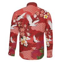Hawaiian and Japanese Culture Together Family Matching Puletasi and Hawaiian Shirt Red Ohia Lehua Plumeria and Sakura Blooming LT03 - Polynesian Pride
