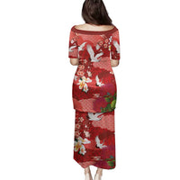 Hawaiian and Japanese Culture Together Family Matching Puletasi and Hawaiian Shirt Red Ohia Lehua Plumeria and Sakura Blooming LT03 - Polynesian Pride