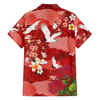 Hawaiian and Japanese Culture Together Family Matching Short Sleeve Bodycon Dress and Hawaiian Shirt Red Ohia Lehua Plumeria and Sakura Blooming - Polynesian Pride