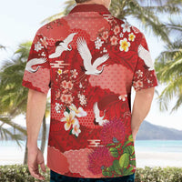 Hawaiian and Japanese Culture Together Hawaiian Shirt Red Ohia Lehua Plumeria and Sakura Blooming LT03 - Polynesian Pride