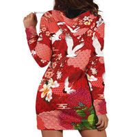 Hawaiian and Japanese Culture Together Hoodie Dress Red Ohia Lehua Plumeria and Sakura Blooming - Polynesian Pride