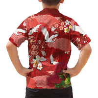 Hawaiian and Japanese Culture Together Kid Hawaiian Shirt Red Ohia Lehua Plumeria and Sakura Blooming LT03 - Polynesian Pride