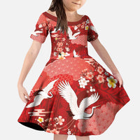 Hawaiian and Japanese Culture Together Kid Short Sleeve Dress Red Ohia Lehua Plumeria and Sakura Blooming LT03 KID Red - Polynesian Pride