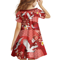 Hawaiian and Japanese Culture Together Kid Short Sleeve Dress Red Ohia Lehua Plumeria and Sakura Blooming - Polynesian Pride