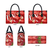 Hawaiian and Japanese Culture Together Leather Bag Red Ohia Lehua Plumeria and Sakura Blooming - Polynesian Pride