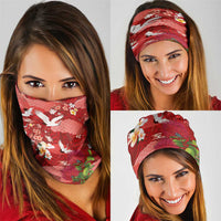 Hawaiian and Japanese Culture Together Neck Gaiter Red Ohia Lehua Plumeria and Sakura Blooming - Polynesian Pride