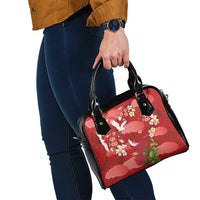 Hawaiian and Japanese Culture Together Shoulder Handbag Red Ohia Lehua Plumeria and Sakura Blooming - Polynesian Pride