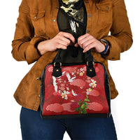 Hawaiian and Japanese Culture Together Shoulder Handbag Red Ohia Lehua Plumeria and Sakura Blooming - Polynesian Pride