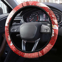 Hawaiian and Japanese Culture Together Steering Wheel Cover Red Ohia Lehua Plumeria and Sakura Blooming - Polynesian Pride