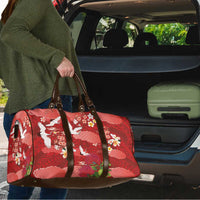 Hawaiian and Japanese Culture Together Travel Bag Red Ohia Lehua Plumeria and Sakura Blooming - Polynesian Pride