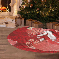 Hawaiian and Japanese Culture Together Tree Skirt Red Ohia Lehua Plumeria and Sakura Blooming - Polynesian Pride