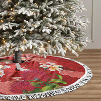 Hawaiian and Japanese Culture Together Tree Skirt Red Ohia Lehua Plumeria and Sakura Blooming - Polynesian Pride