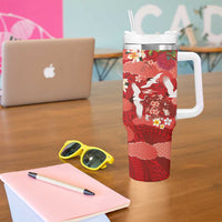 Hawaiian and Japanese Culture Together Tumbler With Handle Red Ohia Lehua Plumeria and Sakura Blooming - Polynesian Pride