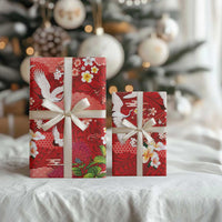 Hawaiian and Japanese Culture Together Wrapping Paper Red Ohia Lehua Plumeria and Sakura Blooming LT03 - Polynesian Pride