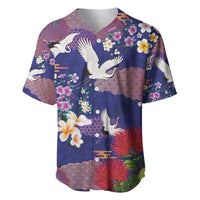 Hawaiian and Japanese Culture Together Baseball Jersey Blue Ohia Lehua Plumeria and Sakura Blooming - Polynesian Pride