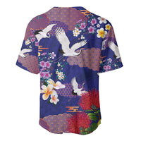 Hawaiian and Japanese Culture Together Baseball Jersey Blue Ohia Lehua Plumeria and Sakura Blooming - Polynesian Pride